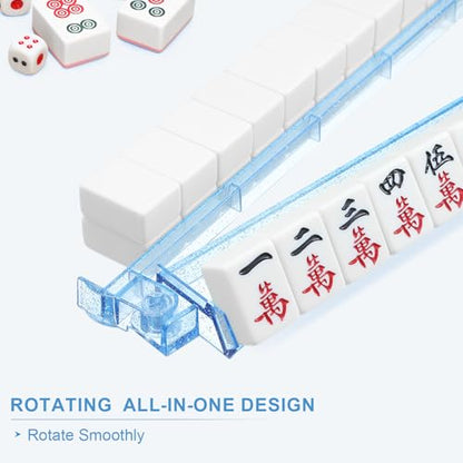 Mahjong Racks with Pushers 4PCS Set Majiang Tile Holder Acrylic Mahjong Racks Accessories and Gifts (Glitter Blue) - color: Bling Blue
