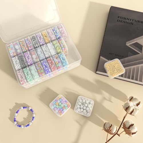 Mathtoxyz Bead Organizer Box, 90Pcs Small Bead Organizers and Storage Plastic Cases Mini Clear Bead Storage Containers Boxes with Hinged Lid and Rectangle for Bracelet Making DIY Jewelry Craft Nail - size: Clear - 3P