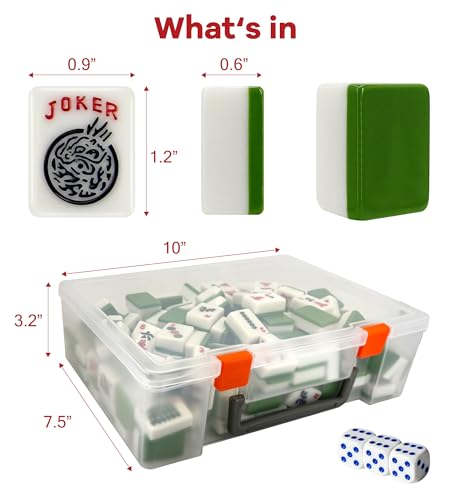 1.2" Mahjong Tiles Set with Carry Box, 166 American Mahjong Only (Green) | mahjong tile set - color: Green