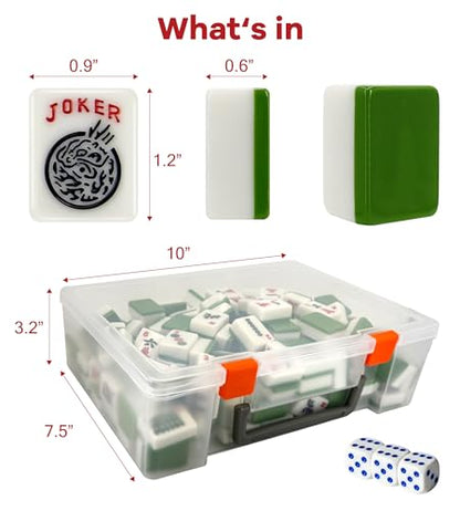 1.2" Mahjong Tiles Set with Carry Box, 166 American Mahjong Only (Green) | mahjong tile set - color: Green