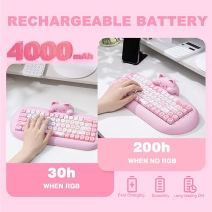 YUNZII C68 Silicone Cute Cat Mechanical Keyboard (Pink, Cocoa Cream Switch) | Wireless Triple Mode BT5.0/2.4G/Wired, RGB Backlit NKRO, Cute Cat Silicone Ergonomic Design for Win/Mac - color: Pink, size: Cocoa Cream V2 Switch