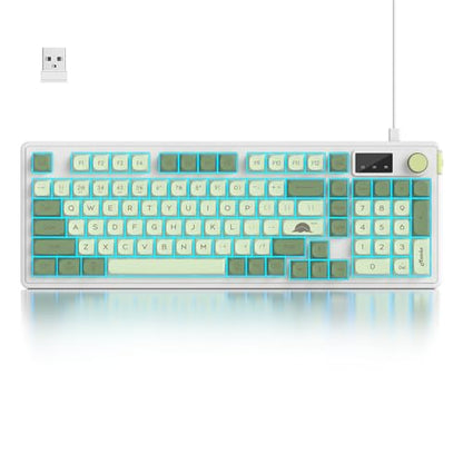 Fogruaden 96% Wireless Green Keyboard with Number Pad and Knob, Mechanical Feel, RGB Quiet Matcha Membrane Gaming Keyboard, Spill-Resistant, 3-Modes USB Rechargeable Silent Creamy Keyboard for Win/Mac - color: Matcha