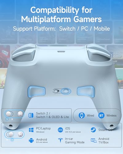 EasySMX S10C Switch 2 Pro Controller with Instant Wake-Up, Hall Effect Joysticks, HD Rumble, Motion Control, 2 Back Buttons, Turbo, C Buttons, for Switch 2/Switch/PC/iOS/Android - color: Blue