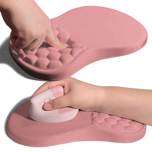 Ergonomic Joint Wrist Support Mouse Pad with Memory Foam Cushion Massage Bump, Carpal Tunnel Pain Relief Mousepad Slope Design for Wrist Rest, 11.8x7.9 in, Pink - color: Pink