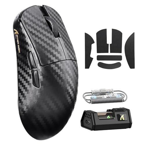 ATTACK SHARK R11Ultra 8K Carbon Fiber Wireless Gaming Mouse-Black Wave+Tape | 42000 DPI-PAW3950 MAX Sensor-49g Lightweight,Nordic 52840 MCU Chip,Wired/BT/2.4Ghz Programmable,RGB Coiled Cable for PC Mac - color: Black Wave, size: Mouse with Grip Tape