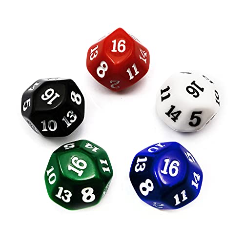 Bescon 16 Sides Dice in Assorted Solid Colors, D16 Game Dice 5pcs Set - color: D16 Assorted Colors 5pcs Set