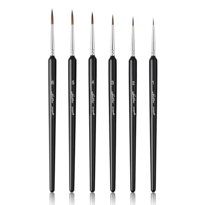 Professional Sable Hair Detail Paint Brush Set - 6 Miniature Art Brushes for Fine Detailing & Art Painting - Acrylic, Watercolor, Oil - Miniatures, Models, Black - color: Black