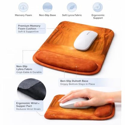 Ergonomic Memory Foam Mouse Pad with Wrist Support, Orange, Ultra-Smooth Surface, Anti-Slip Base (Fall Trees, Medium) - color: Fall Trees