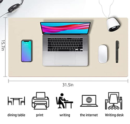 Aothia Double-Sided PU Leather Desk Pad - Non-Slip Large Mouse Pad & Desk Mat for Office, Home - Waterproof, Easy to Clean, Durable Dual-Sided Surface (31.5" x 15.7", Beige) - color: Beige, size: 31.5" x 15.7"