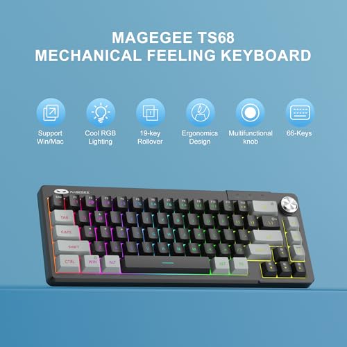 MageGee Mini 60% Gaming Keyboard, RGB Backlit 68 Key Ultra-Compact Keyboard, TS68 Ergonomic Waterproof Mechanical Feeling Office Computer Keyboards for PC, MAC, PS4, Xbox ONE Gamer - color: Gray Black RGB