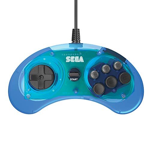 Retro-Bit Official Sega Genesis USB Controller 6-Button Arcade Pad for Sega Genesis Mini, PS3, PC, Mac, Steam, Switch - USB Port - (Clear Blue) - color: Clear Blue