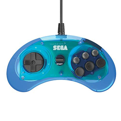 Retro-Bit Official Sega Genesis USB Controller 6-Button Arcade Pad for Sega Genesis Mini, PS3, PC, Mac, Steam, Switch - USB Port - (Clear Blue) - color: Clear Blue