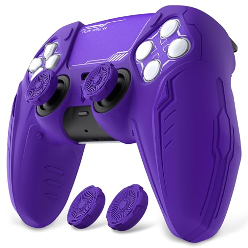 PlayVital Silicone Skin Set for PS5 Controller - Charging Dock Compatible, Full Protection Case with Futuristic CyberMech Design, Soft Cover with Thumb Grips & Stickers - Purple - color: Purple