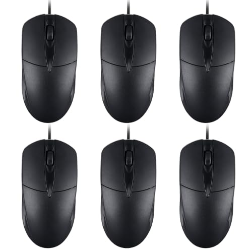 6 Pack Wired USB Silent Computer Mouse Bulk, 3 Button 1000 DPI Corded Mice for Laptop Desktop Home Office School Lab PC Gaming