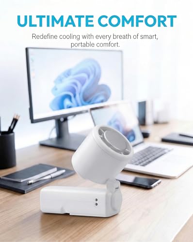 Portable Handheld Fan, 100-Speed Turbo Rechargeable Mini Fan | 3-in-1 Wearable Foldable Fan with Ice Compress Cooling. Ideal for Travel, Outdoor, Office. Compact & Long Battery Life. - color: White