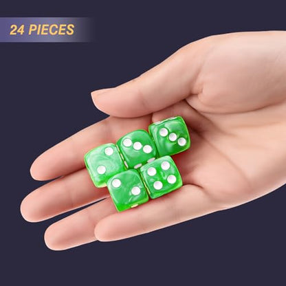 24 of Pack 16MM 6 Sided Dice Set,Pearl Pattern D6 Game Dice Set, 6 Sided Standard Dices for Yahtzee, Bunco or Teaching Math,with Portable Dice Pouch(Green Pearl) - color: 16mm Green Pearl