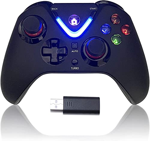 Wireless Game Controller with LED Lighting Compatible with Xbox One S/X, Xbox Series S/X Gaming Gamepad, Remote Joypad with 2.4G Wireless Adapter, Rechargeable Battery - color: Black