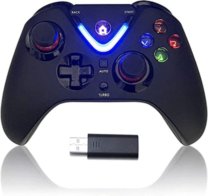 Wireless Game Controller with LED Lighting Compatible with Xbox One S/X, Xbox Series S/X Gaming Gamepad, Remote Joypad with 2.4G Wireless Adapter, Rechargeable Battery - color: Black