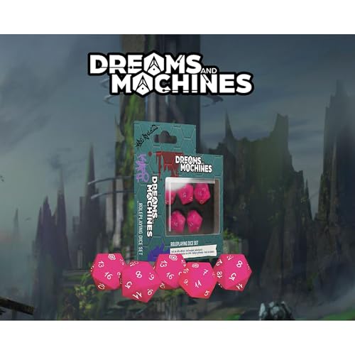 Modiphius Entertainment: Dreams and Machines: Dice Set - Hot Pink - 5 d20 RPG Dice Set, Roleplaying Accessory - style: Dice Set