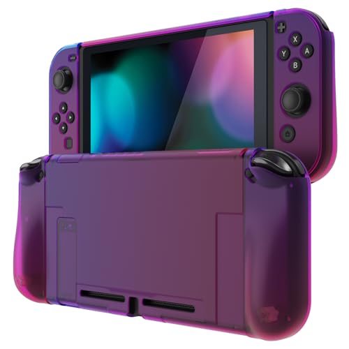 PlayVital Ergonomic Grip Case for Nintendo Switch, Upgraded Protective Hard Case Protector for Switch, Shock-Absorbent Anti-Scratch Dockable Durable Cover Accessories, Clear Atomic Purple Rose Red - color: Clear Atomic Purple Rose Red