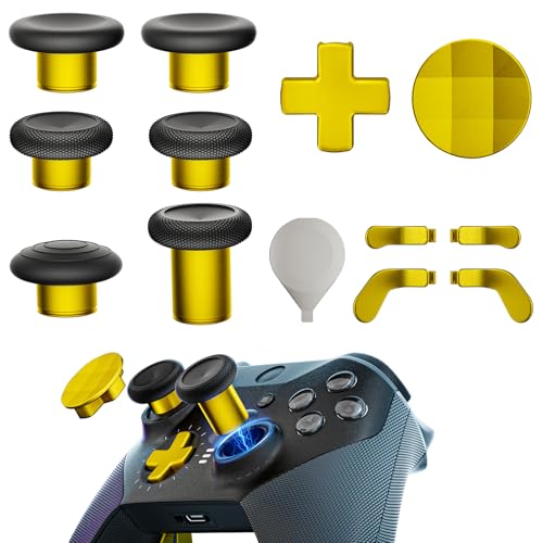 14-in-1 Controller Accessories Kit Compatible with Xbox Elite Series 2, 6 Premium Metal Thumbsticks, Swap Joysticks, 4 Interchangeable Paddles, 2 D-Pads, 1 Tool & 1 Storage Bag (Bright Gold) - color: Bright Gold