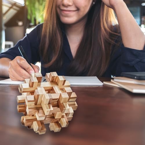 Bits and Pieces Wooden Brain Teaser Puzzle - Wood Cube Logic Puzzles, 3D Puzzles for Adults