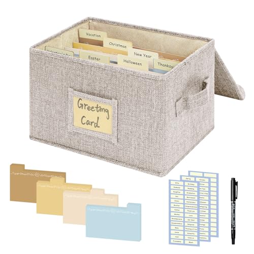 Greeting Card Organizer, Card Organizer Box with 20 Dividers, 84 Label Stickers, and 1 Marker, Stylish Greeting Card Storage Box for Effortlessly Collecting Greeting Cards. 1 Pack, Beige - color: Beige, size: 1 Pack