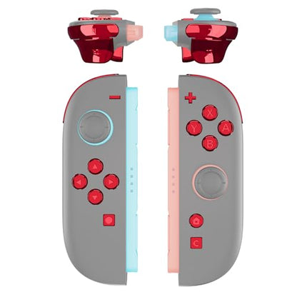 eXtremeRate DIY Replacement Full Set Buttons for Joycon 2, Custom ABXY Direction Keys Dpad + - C Home Capture Release L R ZR ZL Trigger Buttons for Nintendo Switch 2 Controller - Chrome Red - color: Chrome Red