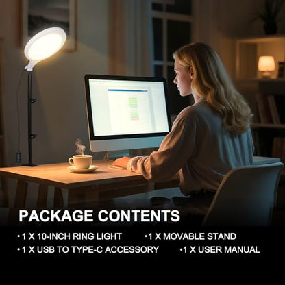 Ring Light for Streaming, 10'' Full Screen LED Ring Light for Desk with 360° Adjustable Arm, Video Conference Lighting for Zoom Meetings, Live Streaming, Podcast, Content Creator, TikTok, YouTube