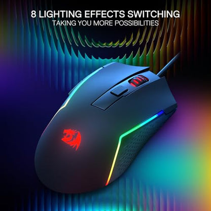 Redragon M616 Wired RGB Optical Gaming Mouse 10000 DPI Remapping Keys | Redefine Keybinding Macro, Vibing Backlight, Ergonomic Grip Body Comfort, Stable Lag-Free Connection Ready for FPS Battles