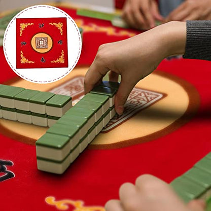 Juexica Mahjong Mat with Carrying Bag, 31.5 x 31.5 Inch Non-Slip Noise-reducing Mahjong Table Cover for Cards, Poker and Tile Games(Red) - color: Red