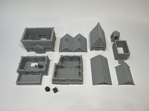 HAUTICO Tabletop Miniature Little Town Building Terrains for RPG War Games - 18mm Scale Scenery with Medieval Style, Dioramas Building Set, Paintable