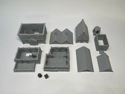 HAUTICO Tabletop Miniature Little Town Building Terrains for RPG War Games - 18mm Scale Scenery with Medieval Style, Dioramas Building Set, Paintable