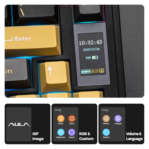 EPOMAKER X Aula EA75 MAX Wireless Gaming Keyboard with Screen & Knob | 5000mAh, Hot-Swap, Lubed Switches, RGB Backlit, Creamy Gasket, 75% Mechanical Keyboard (Black, Reaper Switch) - color: Black, size: Reaper Switch
