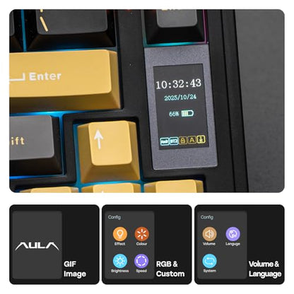EPOMAKER X Aula EA75 MAX Wireless Gaming Keyboard with Screen & Knob | 5000mAh, Hot-Swap, Lubed Switches, RGB Backlit, Creamy Gasket, 75% Mechanical Keyboard (Black, Ice Vein Switch) - color: Black, size: Ice Vein Switch