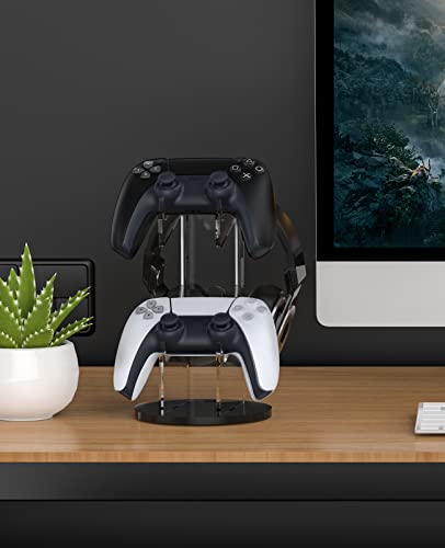 MoKo Universal Game Controller & Headset Stand, 2-in-1 Holder Acrylic | Premium acrylic, crystal clear. 2-in-1 for controller and headset. Non-slip base. Fits Switch, PS5, PS4, Xbox. - color: Black&Clear