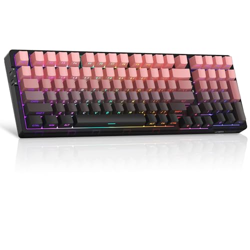 MageGee LIGHT100 Wireless Creamy Keyboard, Gasket Structure Hot Swappable, 2.4G/USB-C/BT5.0 RGB Backlit Mechanical Gaming Keyboard for Win/Mac/PC, 8000mAh Battery, Side Printed PBT Keycap, Pink - color: Pink/Blue Whale Switch