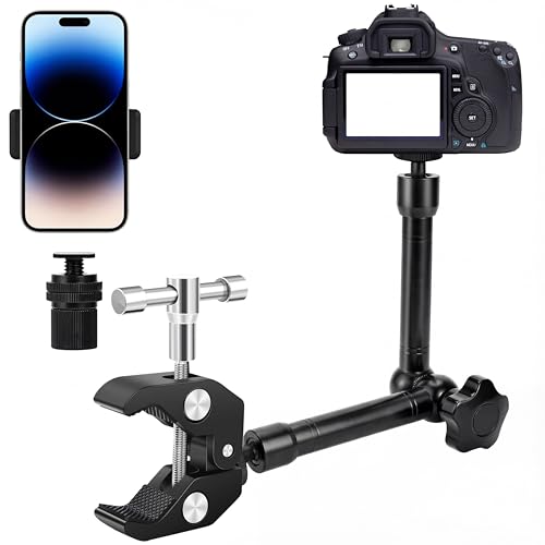 11‘’ Magic Arm with Crab Clamp, Super Clamp Kit 1/4“ & 3/8” Threads Screws, Heavy Duty Magic Arm for DSLR, Phone, Monitor, LED Light, Action Cam, 360° Ball Rotating Camera Mount