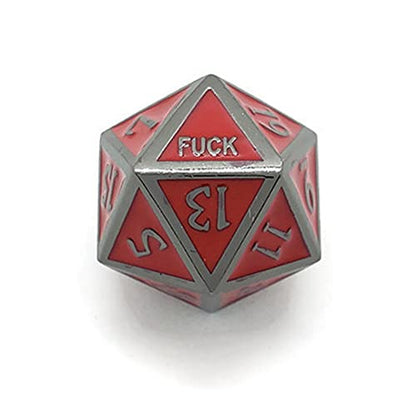 Metal D20 F Dice Critical Fail F 20 Sided Die Set DND Number Role Playing Game Dungeons and Dragons D&D Black Silver Red Blue Gold Copper Purple Green Pink White (Single Dice, Red and Gunmetal) - color: Red and Gunmetal, style: Single Dice
