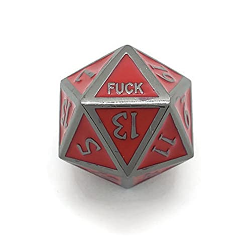 Metal D20 F Dice Critical Fail F 20 Sided Die Set DND Number Role Playing Game Dungeons and Dragons D&D Black Silver Red Blue Gold Copper Purple Green Pink White (Single Dice, Red and Gunmetal) - color: Red and Gunmetal, style: Single Dice