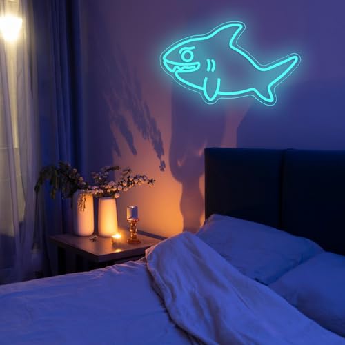 Shark Neon Sign for Wall Decor Fish LED Neon Light USB Powered Shark Shaped Light Sign for Wall Decor Man Cave Zoo Bedroom Home(10.63 * 16.54In) - style: Shark Neon