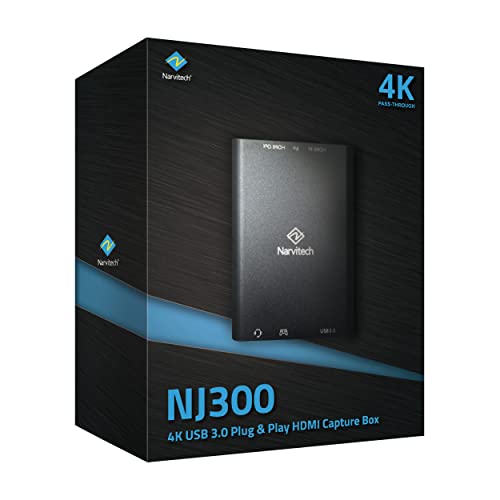 NJ300 HDMI Capture Card, 4K60 Passthrough, 1080P60 Recording, Plug & Play, Low Latency Streaming for Switch 2, PS5, Xbox, PC & Mac. Supports Party Chat Capture.