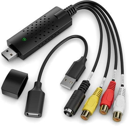 Capture Card, USB Video Capture Card Device, Audio Video Converter Grabber for RCA to USB-Convert VHS Mini DV VCR Hi8 DVD to Digital, for PC TV Tape Player Camcorder, MAC Windows Vista Compatible