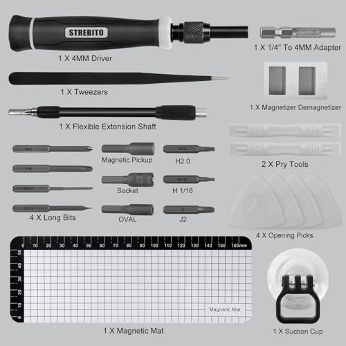 STREBITO 153 in 1 Small Magnetic Screwdriver Set, Precision Screwdriver set | 140 Precision Bits, Practical Accessories, Compact Case, Electronics Tool Kit for Computer, PC, Laptop, PS5, Xbox, Jewelers - color: Grey