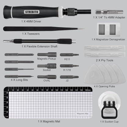 STREBITO 153 in 1 Small Magnetic Screwdriver Set, Precision Screwdriver set | 140 Precision Bits, Practical Accessories, Compact Case, Electronics Tool Kit for Computer, PC, Laptop, PS5, Xbox, Jewelers - color: Grey