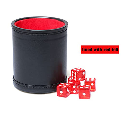 Leatherette Dice Cup Set Red Velvet Interior Quiet in Shaking with 6 Red Translucent Dot Dice for Liars Dice Farkle Yahtzee Board Games, 1 Pack - color: Red2