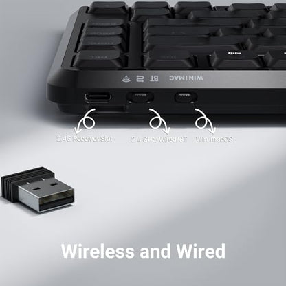 Keychron KJ1 Low Profile Wireless Mechanical Keyboard - 75% Layout Red Switch, QMK RGB Backlit, 2.4G/Bluetooth/USB-C, Double-Shot PBT Keycaps, 2000mAh Battery, Mac/Win/Linux Compatible - Black - style: Black - Red Switch