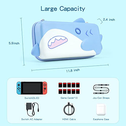 Geekshare Shark Carry Case Compatible with Switch/Switch OLED - Portable Hardshell Slim Travel Carrying Case fit Switch Console & Game Accessories -- Shark - size: Switch 1 & Switch OLED