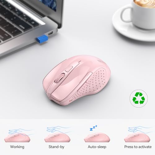 TECKNET Wireless Mouse, BT 5.0/2.4G, Silent 4800 DPI 6 Buttons, Pink | Bluetooth 5.0/3.0 & USB A, 2-Device Easy Switch, Wide OS Compatible, 6-DPI, Ergonomic for S/M Hands, Extended Battery - color: Pink
