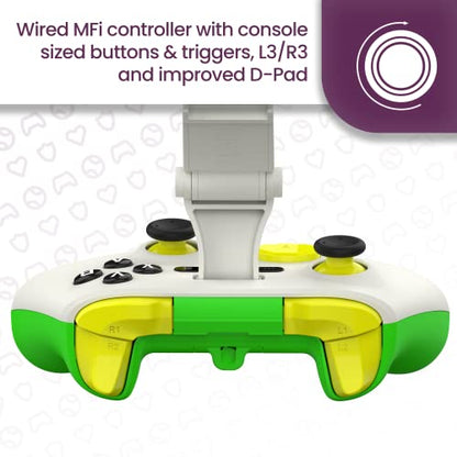 ESL Gaming Controller for iOS iPhone – Wired Gamepad with Triggers, Power Pass Through Charging, D-Pad & Headphone Socket - Handheld Game Console Accessory with ZeroG Mobile Device Holder